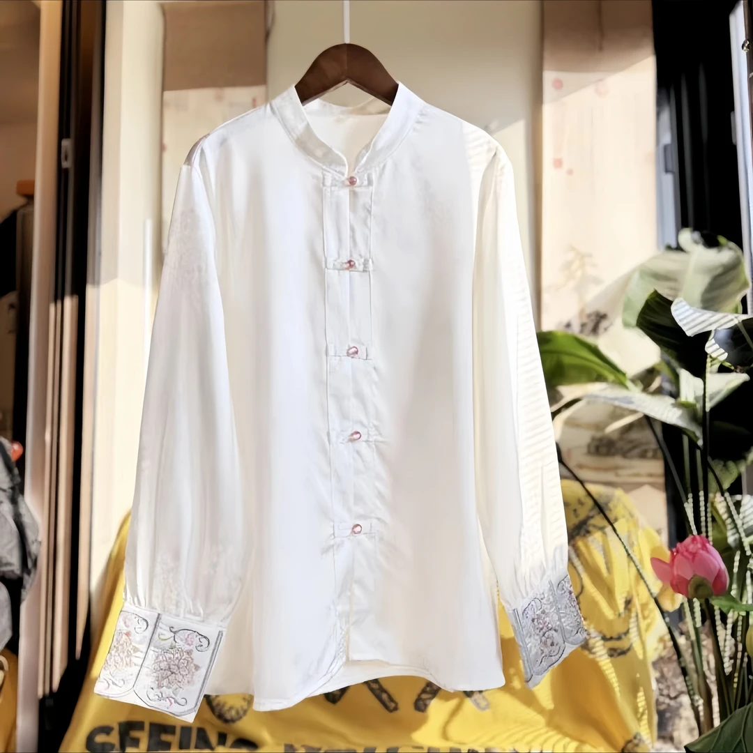 【东风】2024秋季新款新中式刺绣长袖小衫女百搭开衫秋装衬衫女