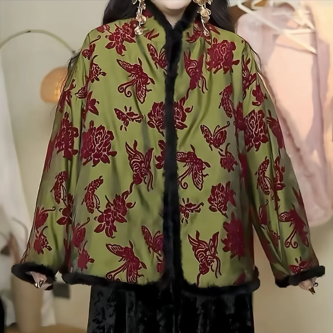 【云梦泽】新中式冬季宽松复古显瘦盘扣上衣加厚夹棉时尚休闲外套女