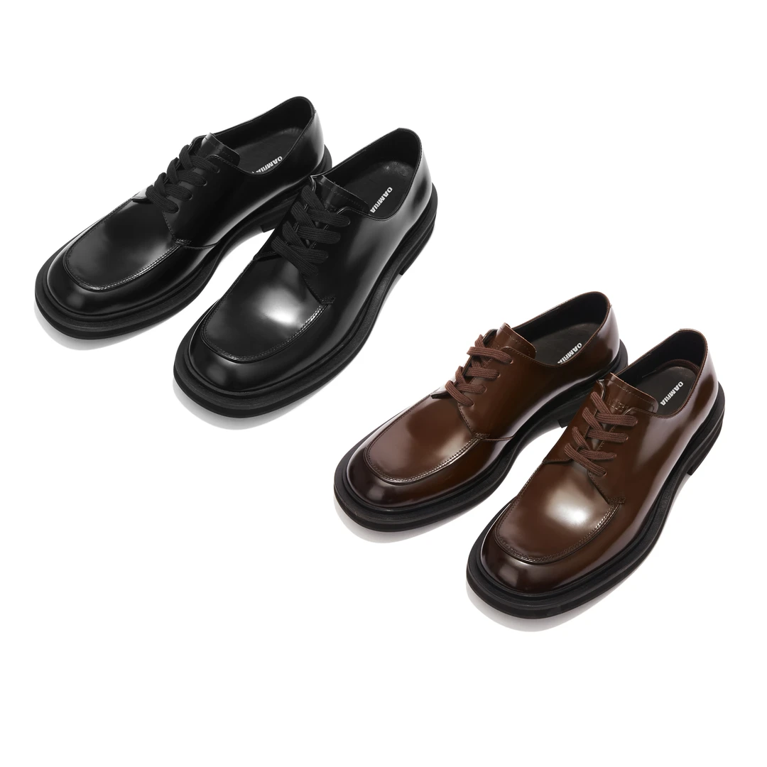 OAMRIA 头层真皮油光烟熏方头德比休闲增高压线复古cleanfit皮鞋