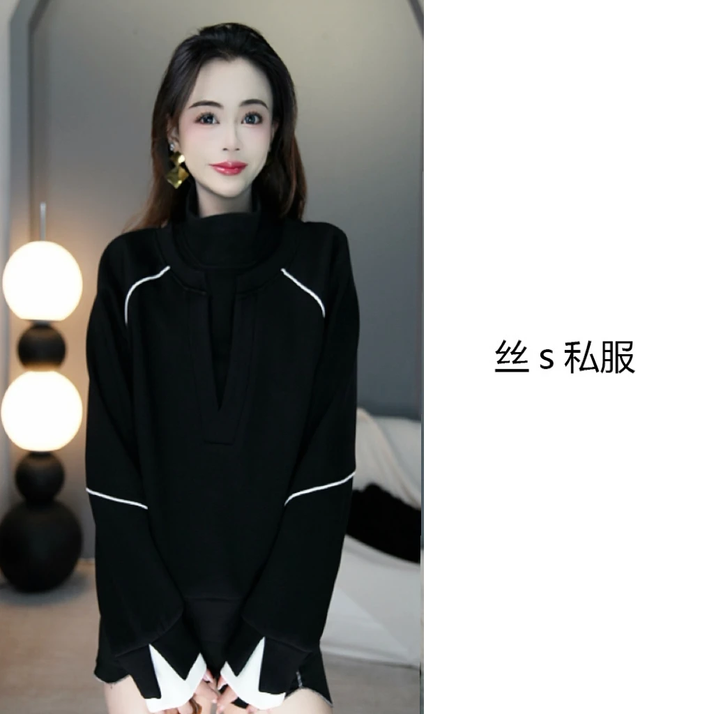 丝s私服【轻启冬日】秋冬拼接撞色假两件高领加绒卫衣F339