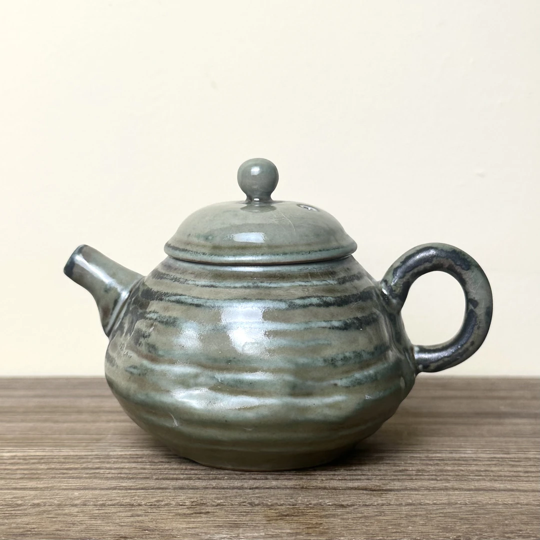 【青苔釉】中灰细陶泥千层岩石壶.6702.中式复古茶壶家用创意茶具