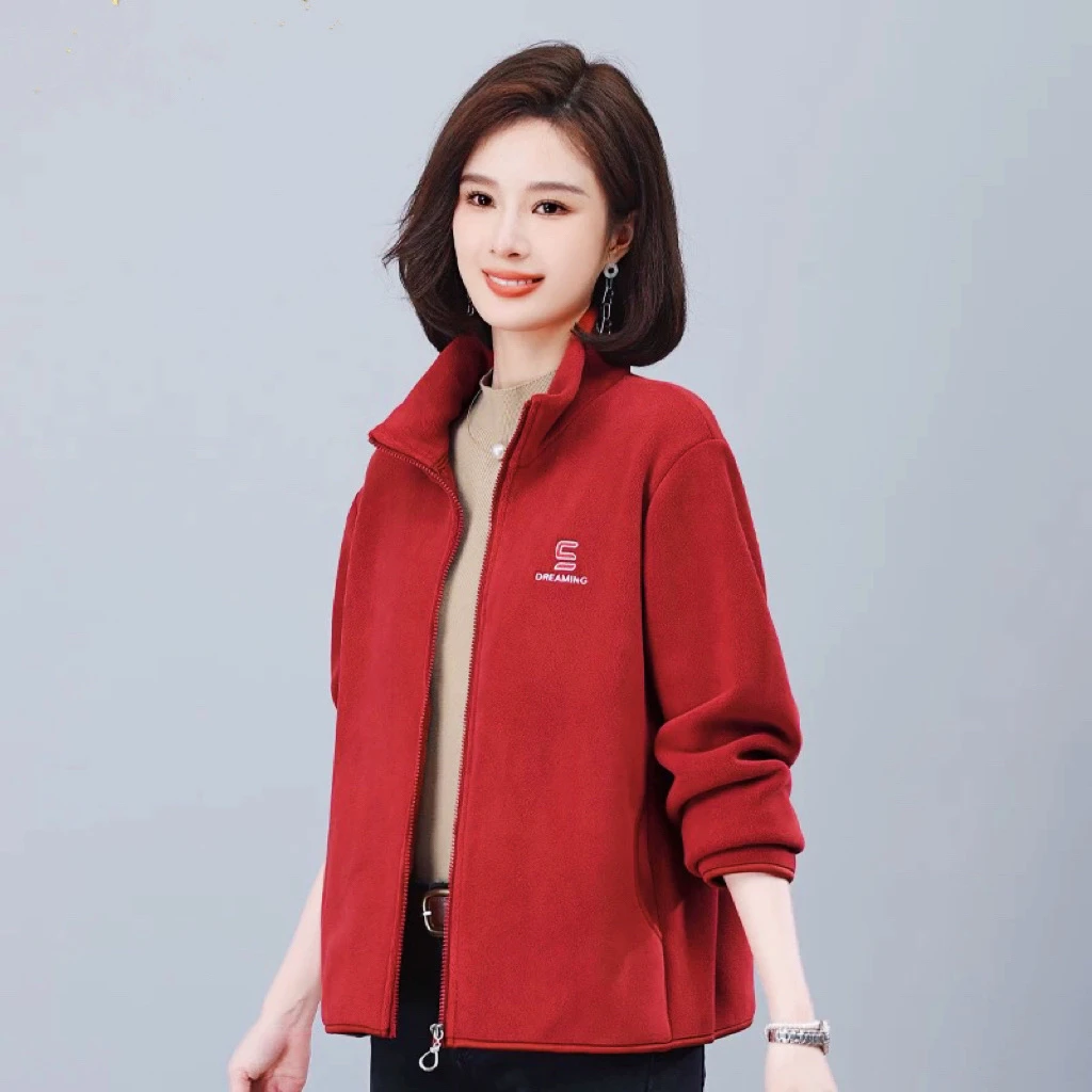 2025春装新款时尚百搭休闲宽松运动女士外套立领加厚妈妈保暖外套