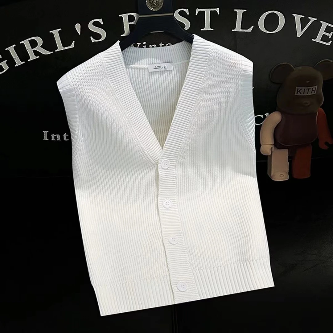 2025新款秋季百搭无袖针织衫背心休闲男士V领毛衣开衫外套马甲潮