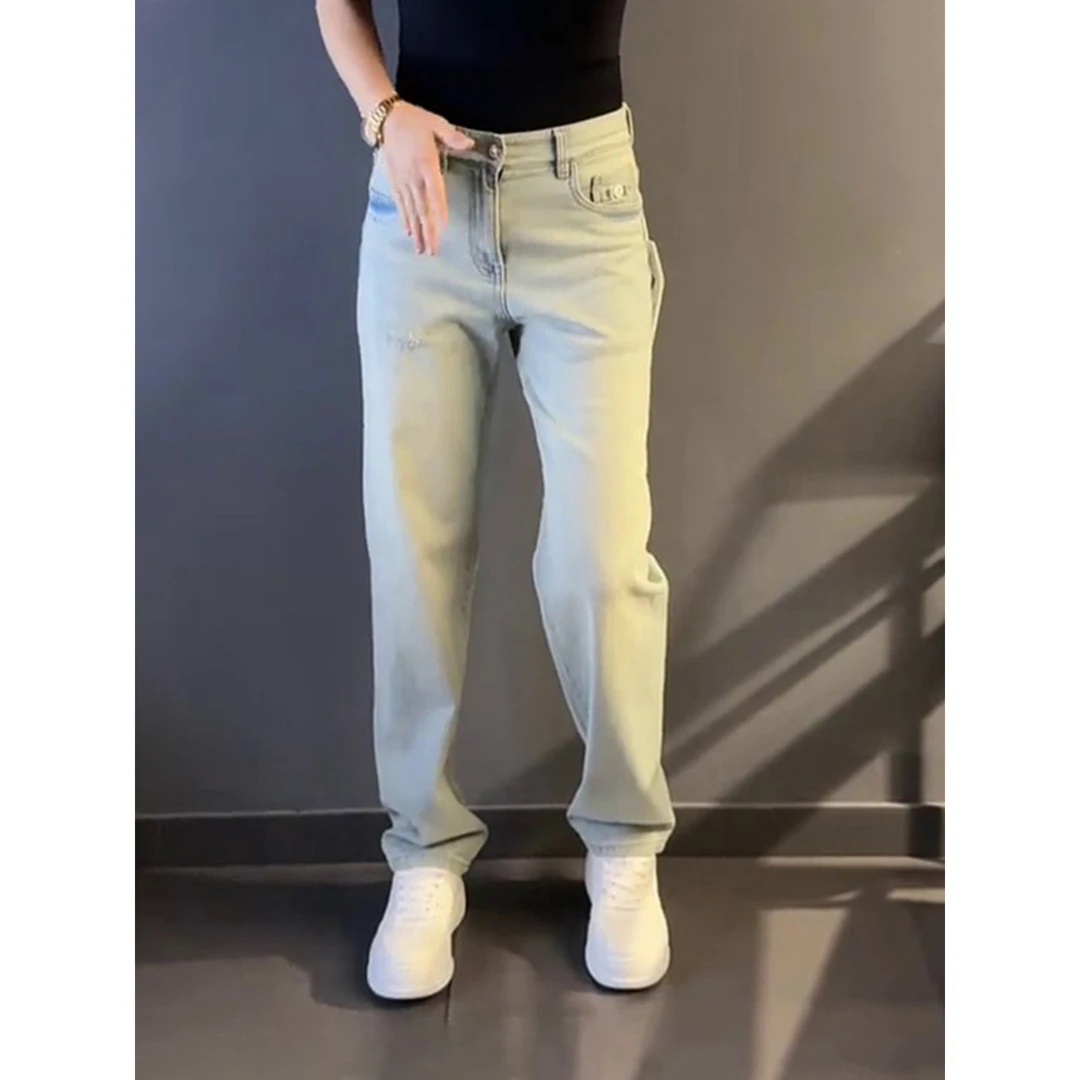 时尚新款高级感痞帅牛仔裤男高腰显瘦复古长裤秋夏百搭直筒休闲裤