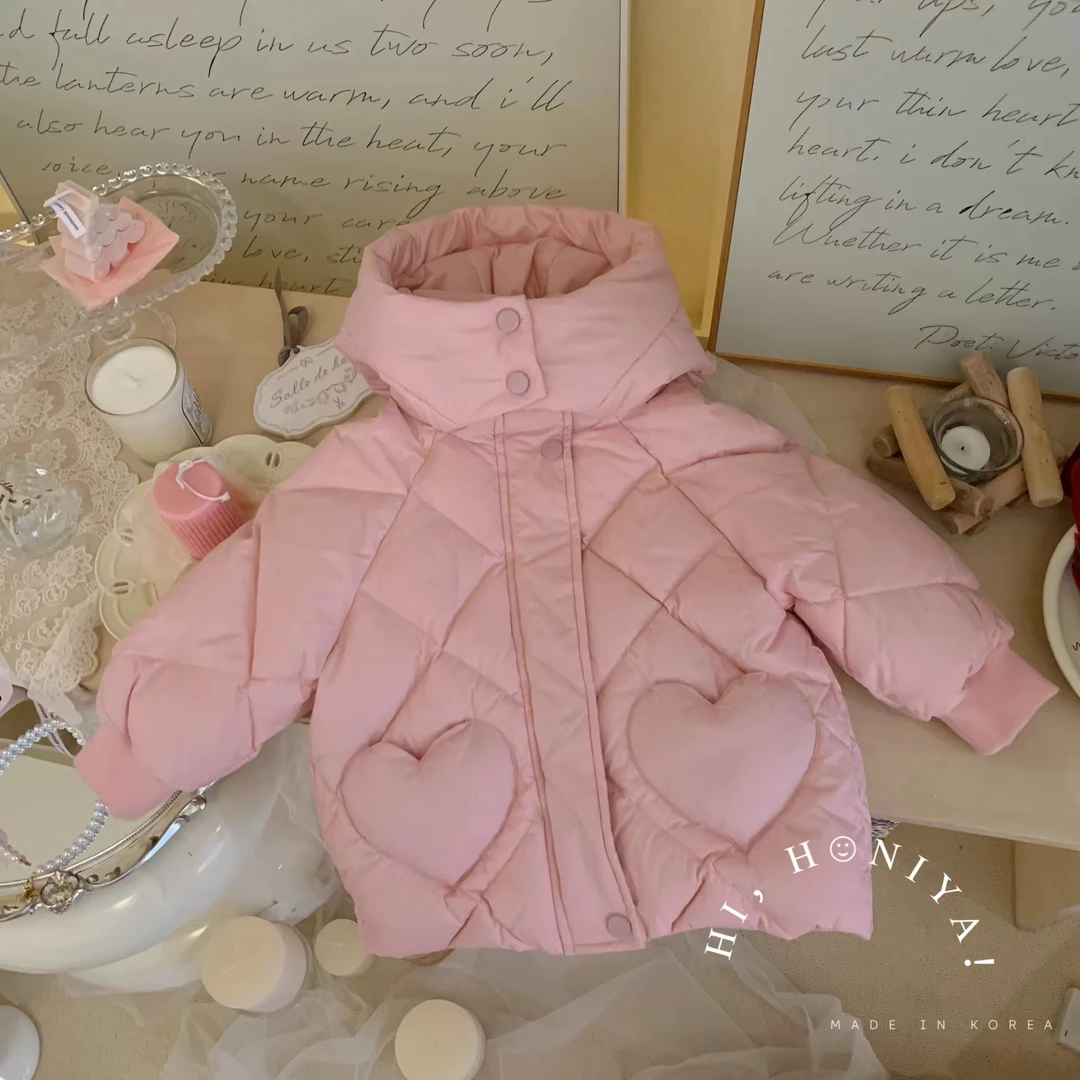 现【冬日暖阳】Hihoniya~2023秋冬新品爱心口袋菱格纯色儿童羽绒服