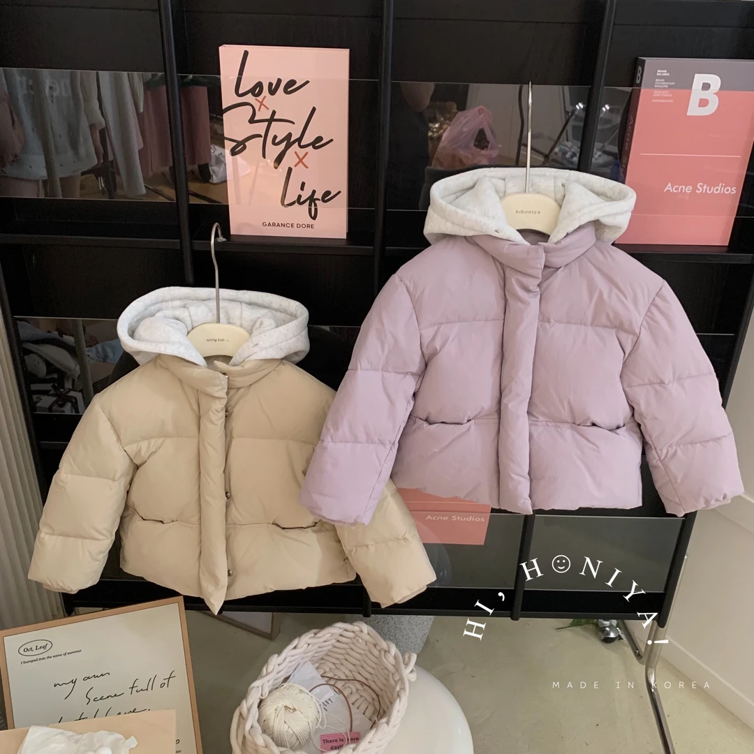 Xian【芋泥吐司】Hihoniya~2023新品抽绳连帽亲子羽绒服童装