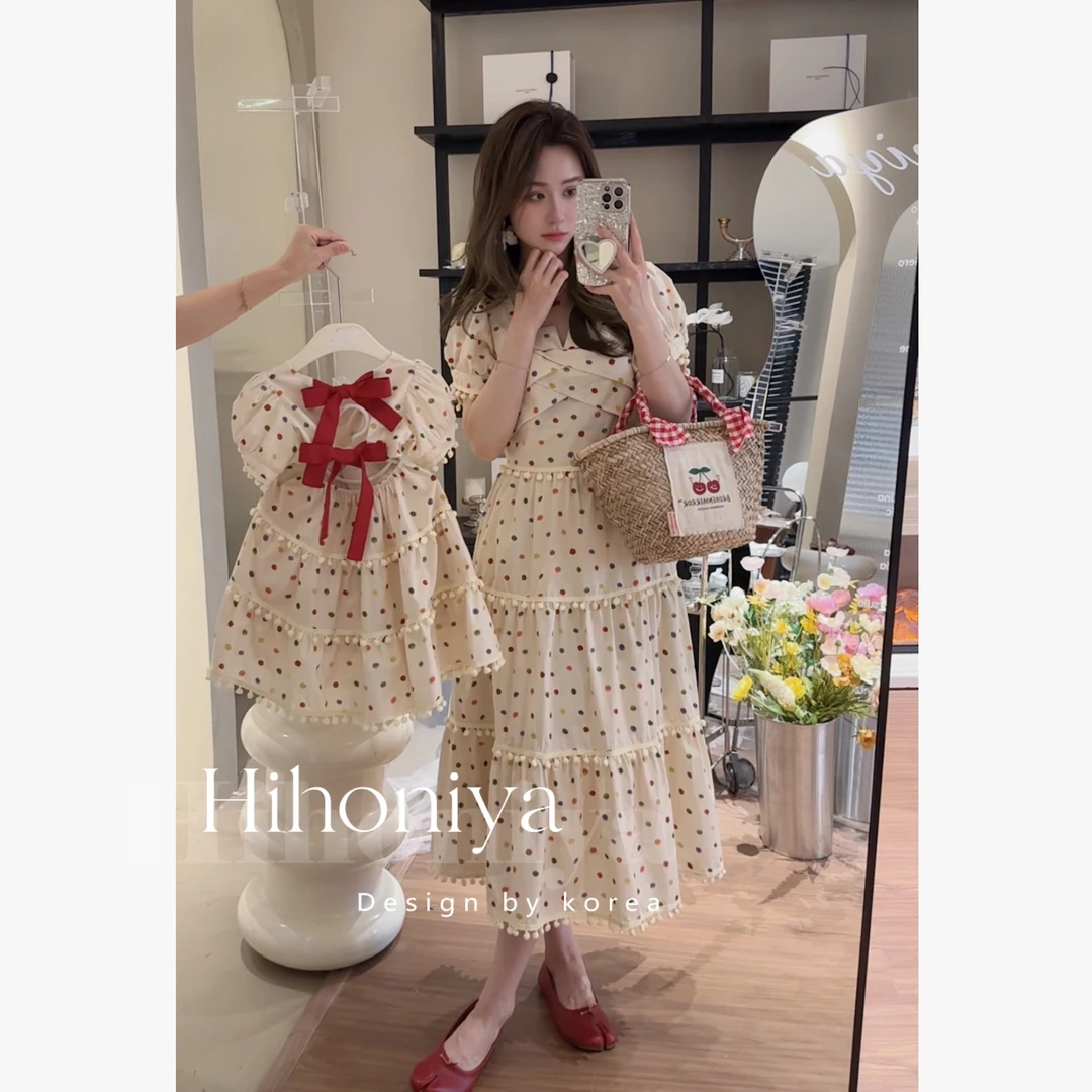 现【半岛情书】三Hihoniya~2024夏款彩色波点立体亲子连衣裙