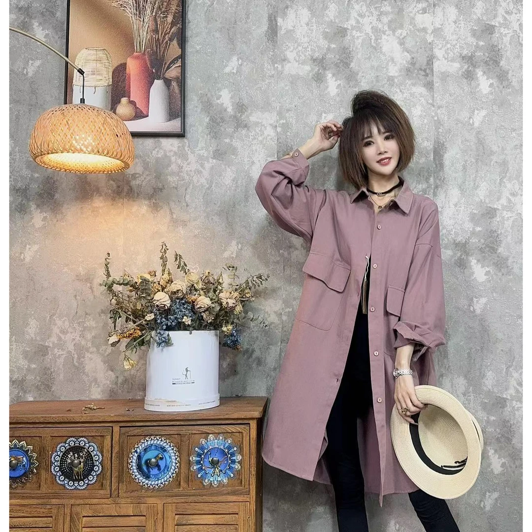 【沐木流浪记】（离歌）粉色翻领春秋百搭双口袋外套a999