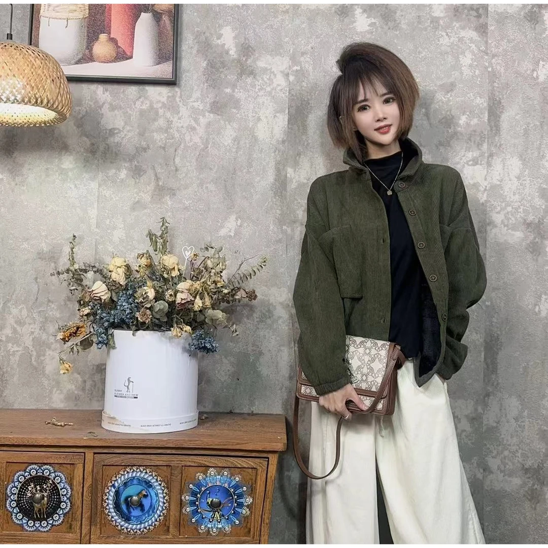 【沐木流浪记】（8316）时尚灯芯绒翻领女装外套z