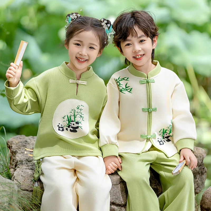 长袖熊猫男女宝国风套装