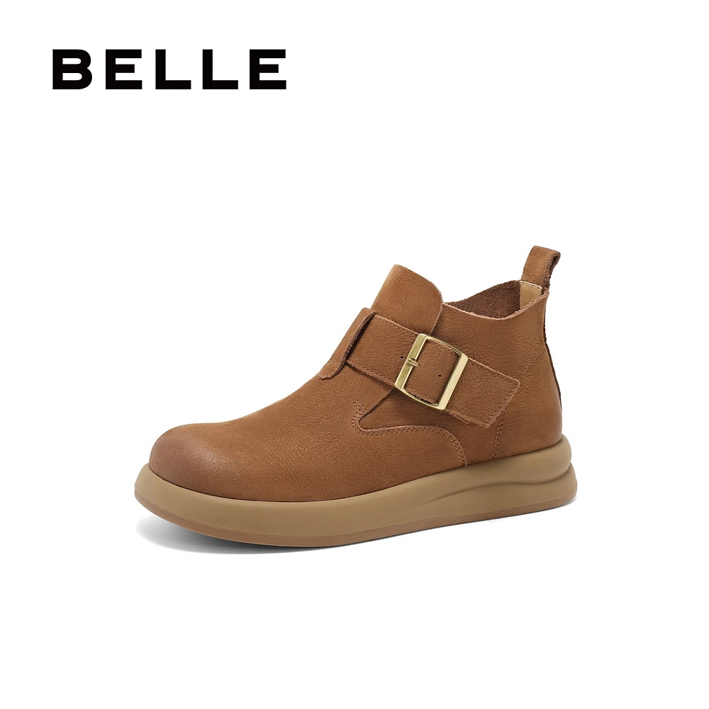 百丽休闲时尚高帮休闲靴新年冬新商场同款真皮舒适短靴D4P1DDD4