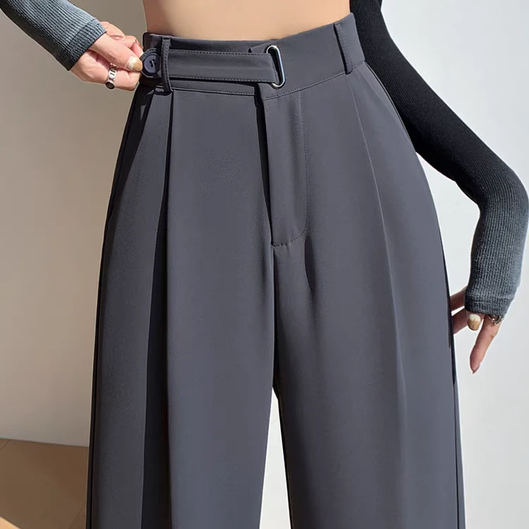 高腰西装裤子女爆款2024新款夏季薄款高级灰西装直筒裤垂感阔腿裤