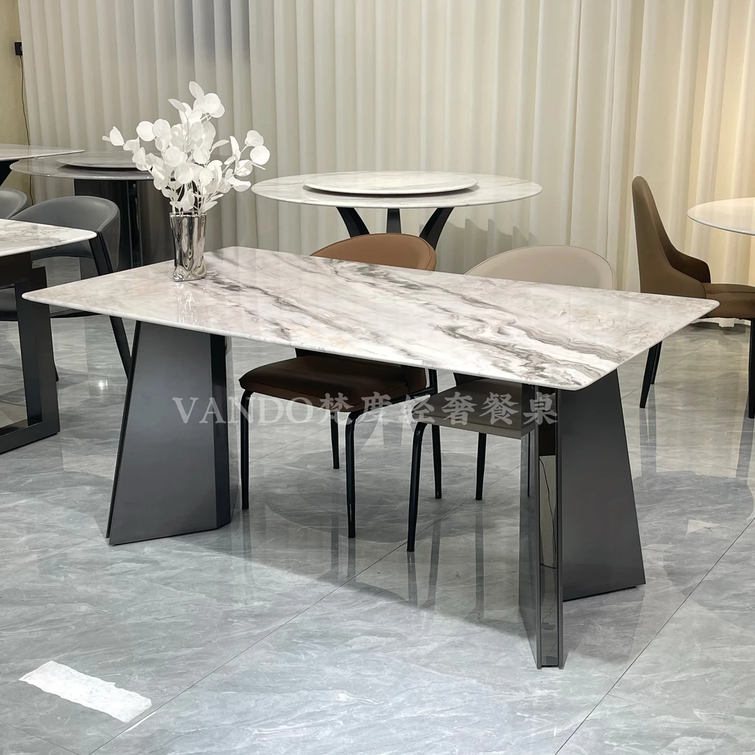 意式轻奢饭桌别墅天然大理石现代简约长方形桌子大理石家用餐桌