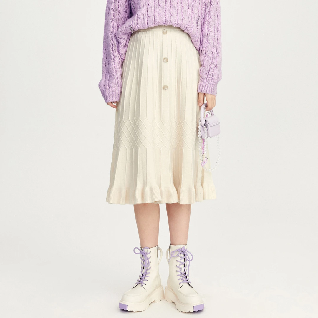 A225荷叶边针织长裙