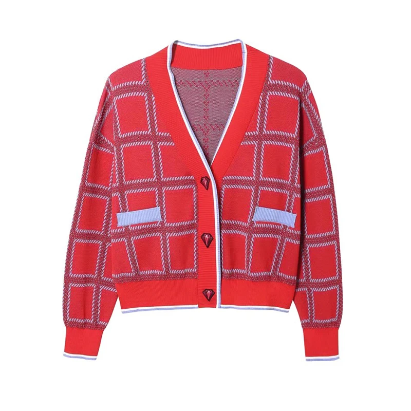 Z391格纹线开衫（默认不含配饰）