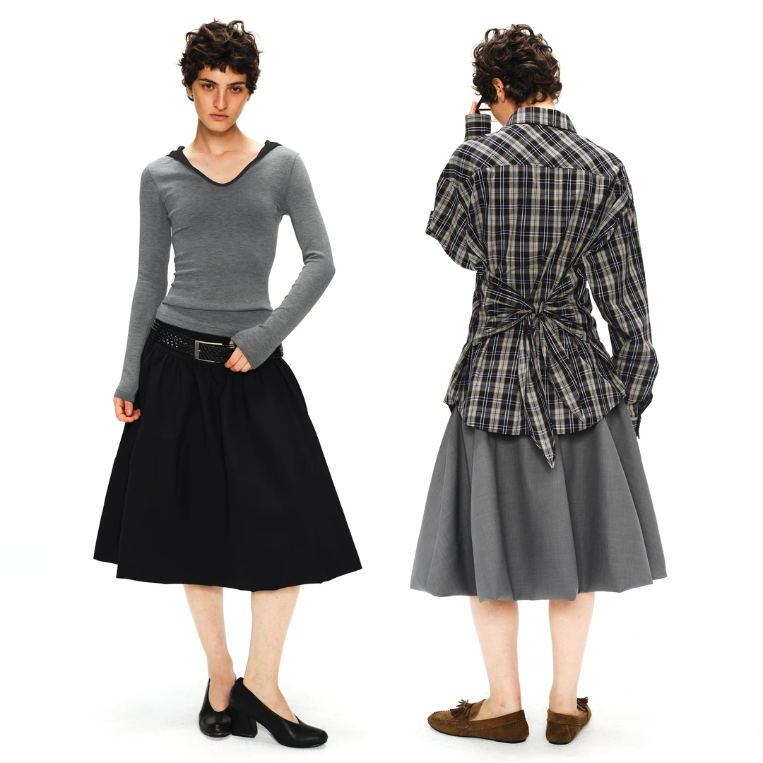 SMIIILE挺括有型大裙摆中高腰宽松a字蓬蓬半身裙女