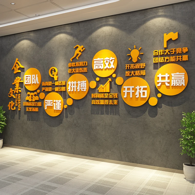 企业文化墙会议办公室墙面氛围布置装饰贴画励志标语进门形象公司