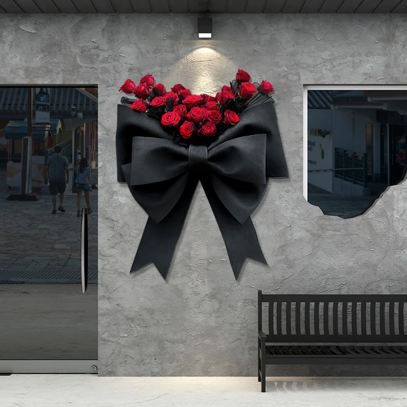 网红拍照区布置打卡场背景墙面蝴蝶装饰鲜花店软橱窗门头大蝴蝶结