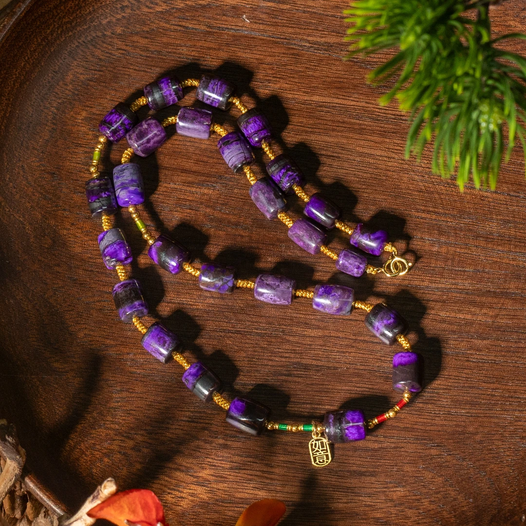 18K金火焰纹丝绒舒俱来桶珠项链/40cm+-/6-7mm+-/多样性发一/C179