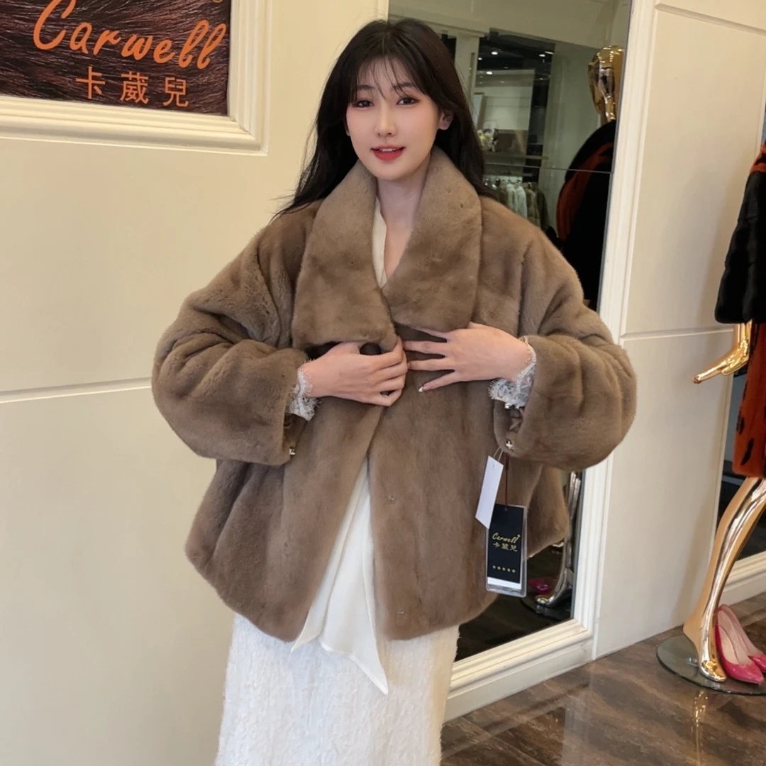 Carwell/卡葳儿进口水貂皮草 新款立翻领简约直筒水貂上衣 2408
