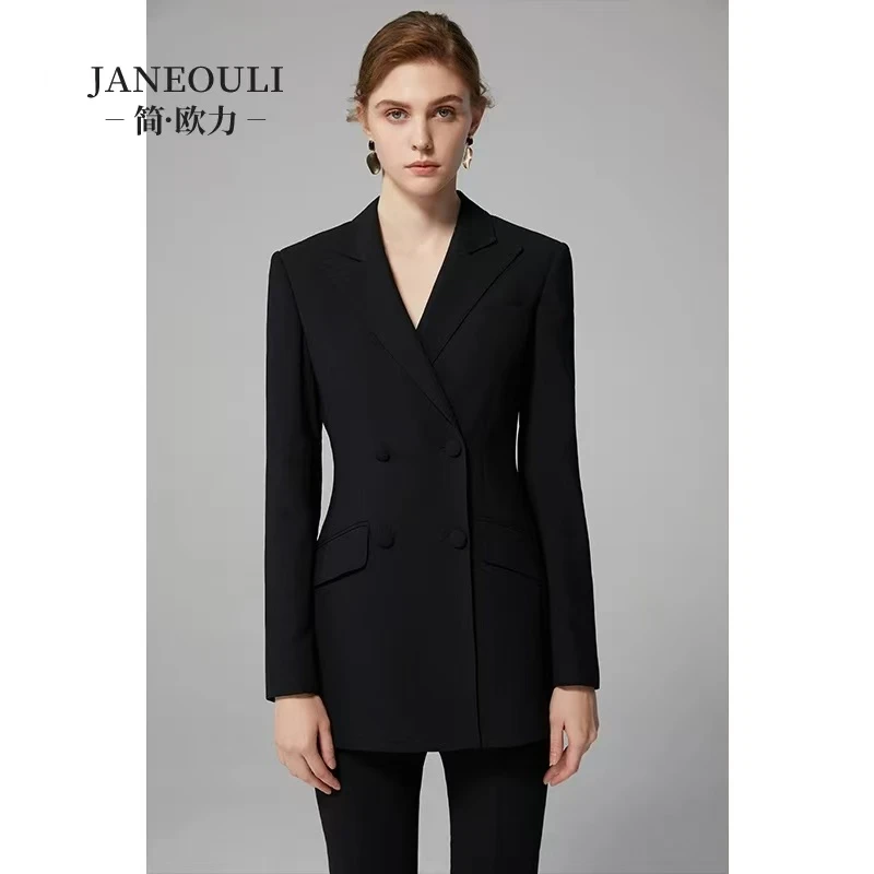 简欧力黑色高端款商务西装西服套装女双排扣后开叉九分裤气质