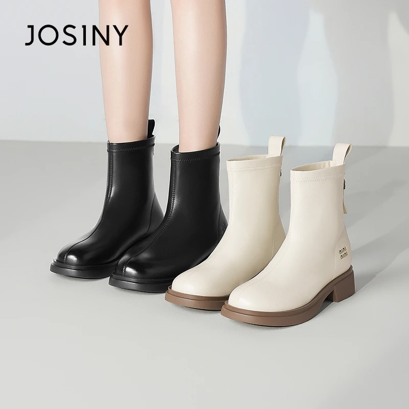 卓诗尼早秋瘦瘦靴短靴女2024新款春秋单靴厚底弹力靴子女时装靴冬