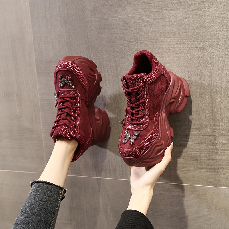 【增高9CM】厚底小个子时尚水钻老爹鞋女2025年秋冬季新款运动休闲