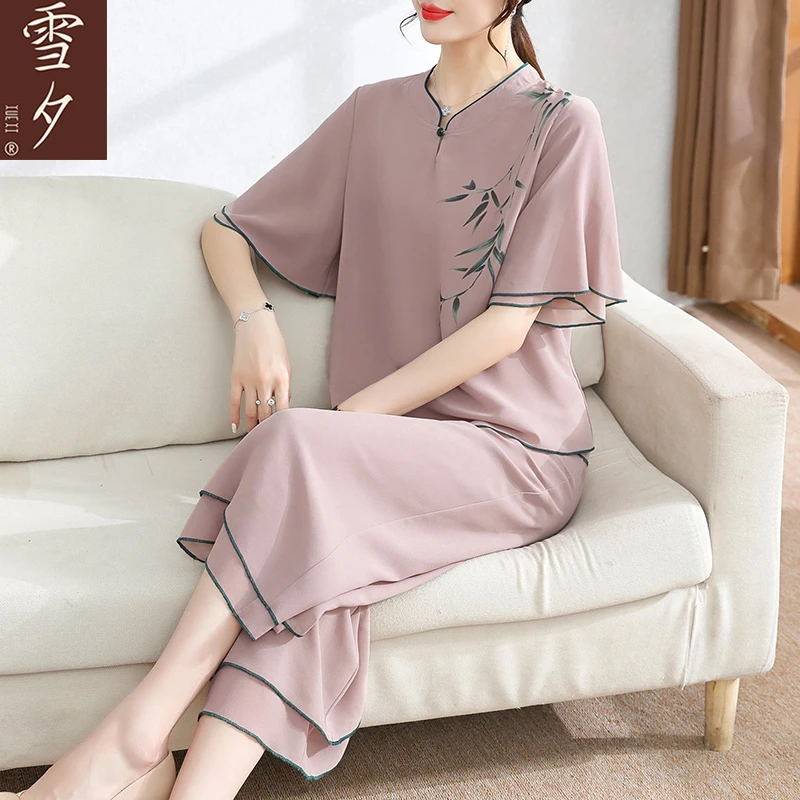 【雪夕】夏季时尚雪纺套装老年女装大码C-X-XiangLe7182