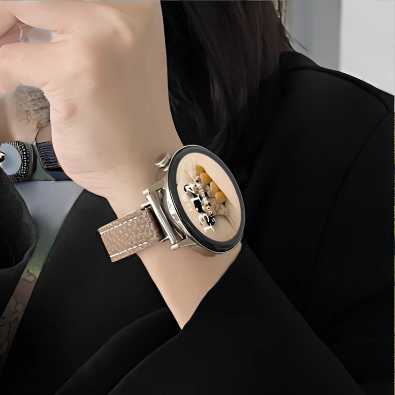 适用华为手表GT4/3表带新款荔枝纹watch3/4Pro金属折叠扣男女18mm