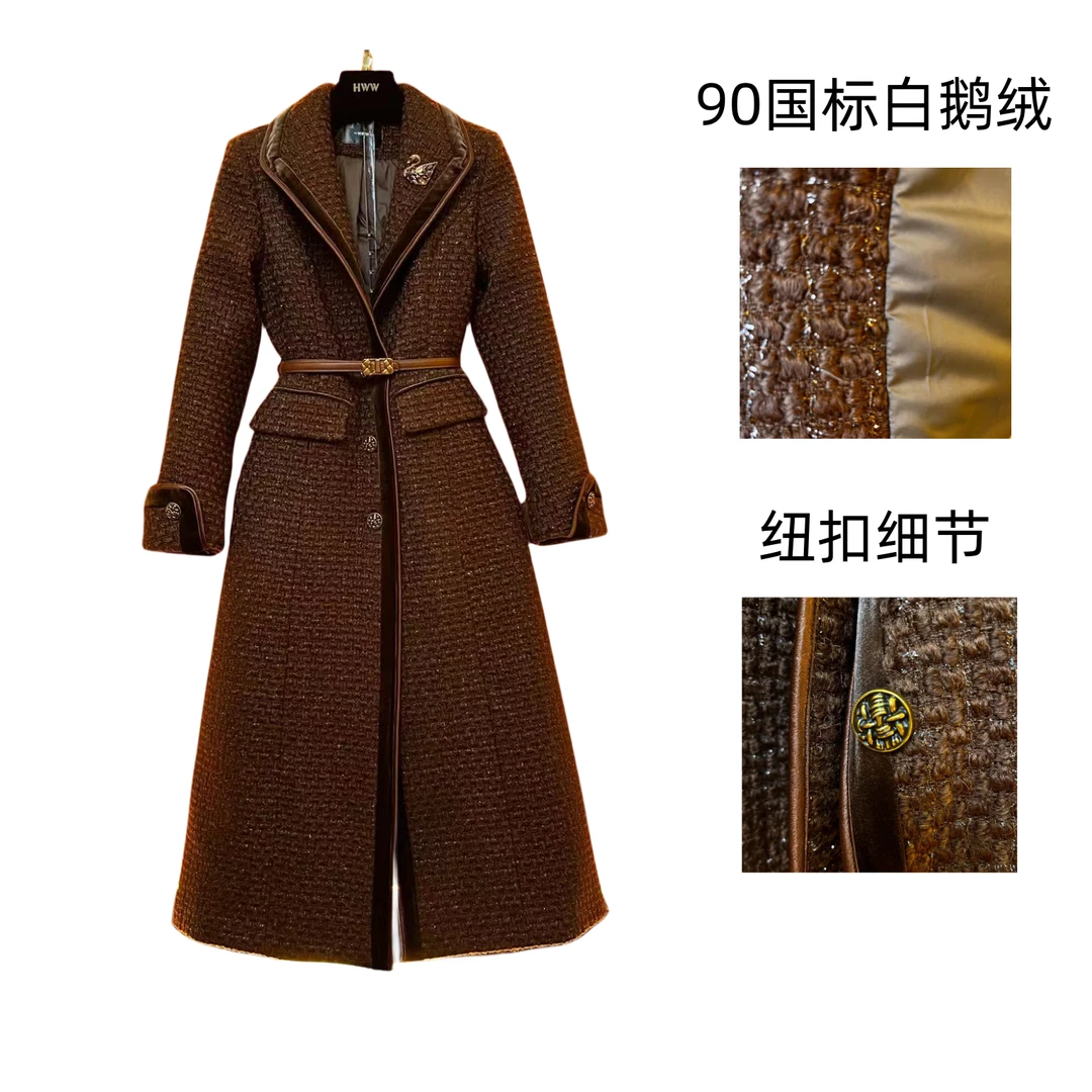 L/白鹅绒(袖子加白鹅绒)HWW白鹅绒新款法式轻奢收腰羽绒大衣HZ036