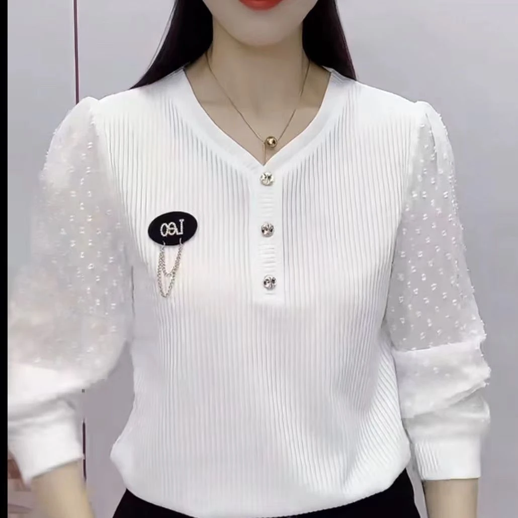 新款女士时尚长袖百搭气质显瘦网红春秋打底衫白色夏季小衫雪纺袖