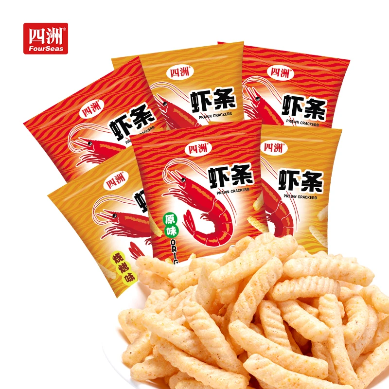 四洲原味烧烤味多口味芥末海苔美味虾条40克*6非油炸鲜香酥脆【A】