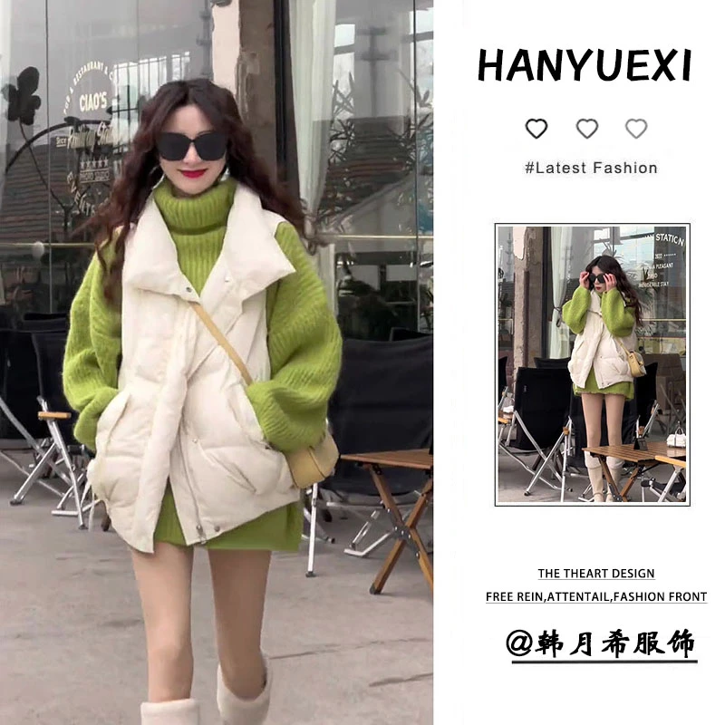 2025年秋冬新款韩版宽松保暖款棉服马甲外套百搭显瘦毛衣两件套潮