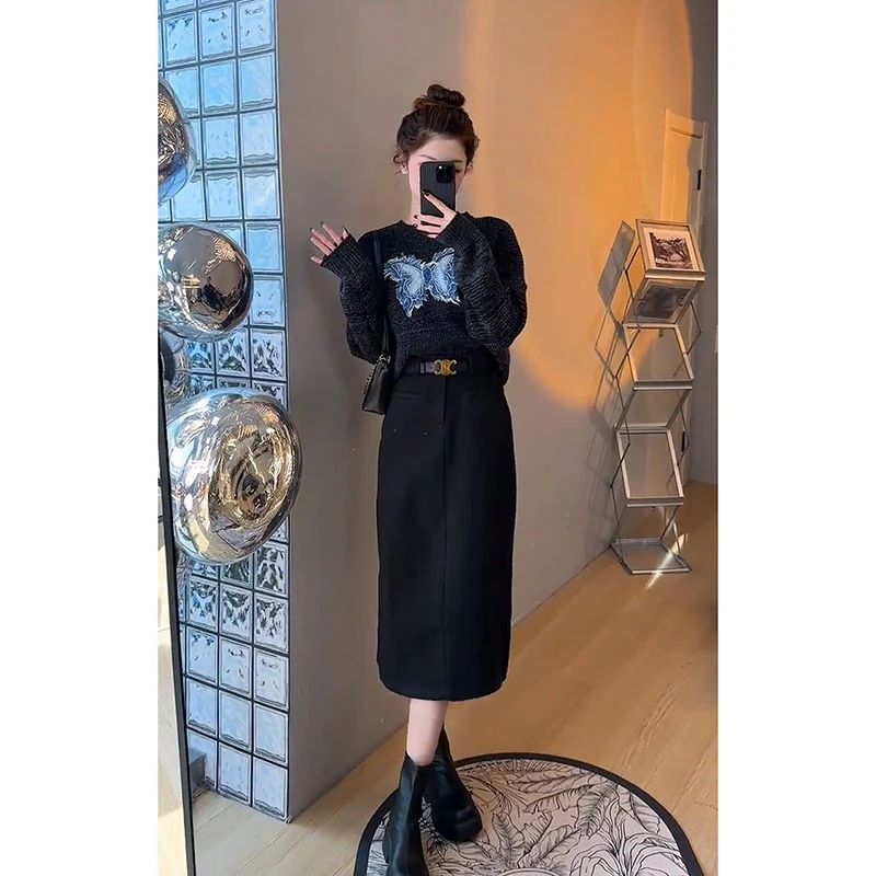 秋冬套装女2024新款爆款洋气时尚韩系高级感针织毛衣半身裙两件套