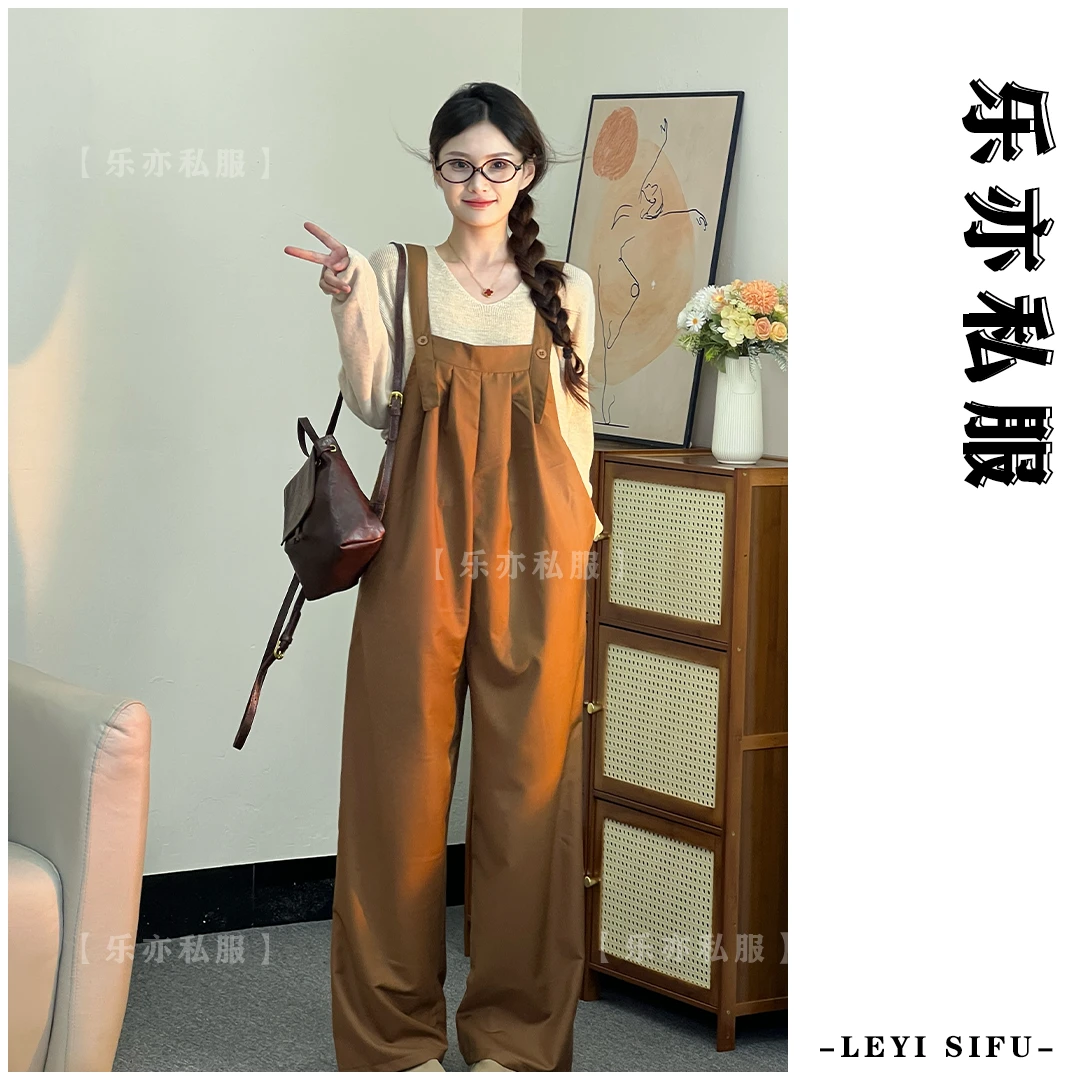 韩系穿搭一整套女2024秋季新款百搭显瘦针织上衣减龄背带裤两件套