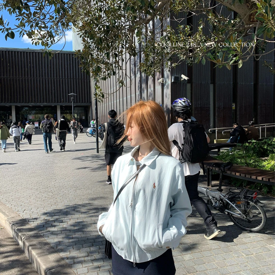 秋季女2025新款叠穿宽松时尚夹克拉链慵懒风刺绣长袖外套上衣