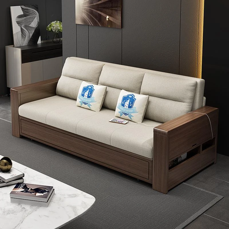 新中式实木折叠沙发床双人单人两用小户型坐卧床多功能客厅可储物