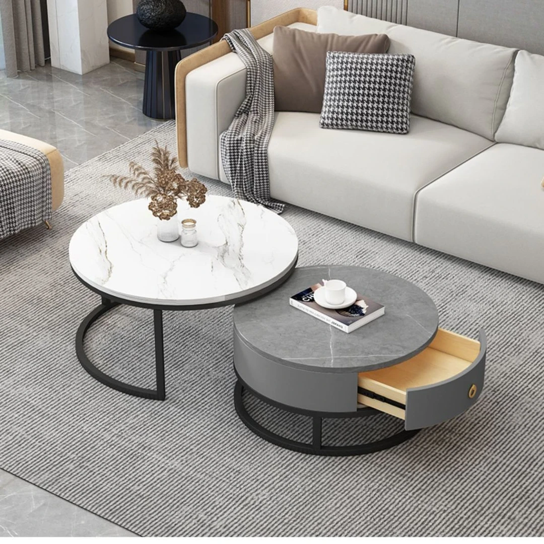 茶几轻奢简约现代客厅家用小户型北欧大理石岩板圆形桌创意大气