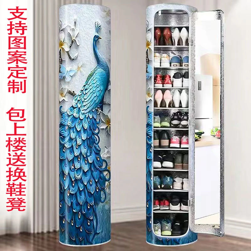 360创意圆形旋转鞋柜现代简约多层圆柱形鞋架大容量门厅柜省空间