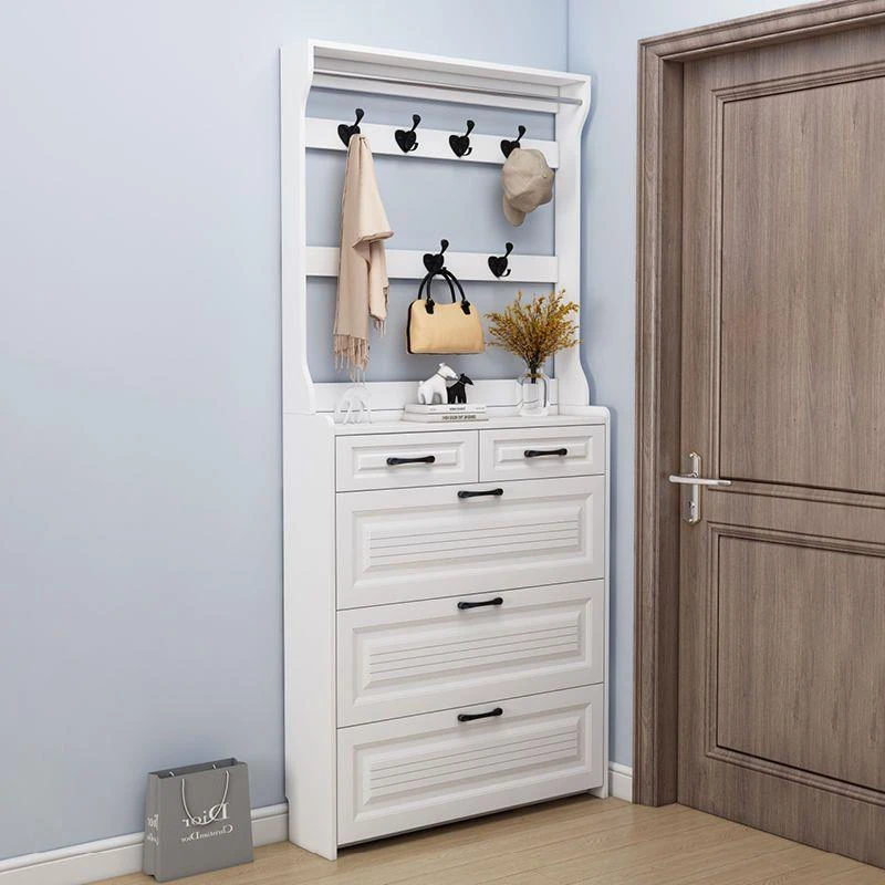新款北欧超薄翻斗鞋柜家用进门口超窄高款带抽屉衣帽架门边收纳柜