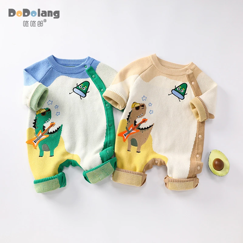 纯棉春秋婴儿宝宝连体衣新生儿婴童针织双层薄款毛衣婴幼儿针织衫