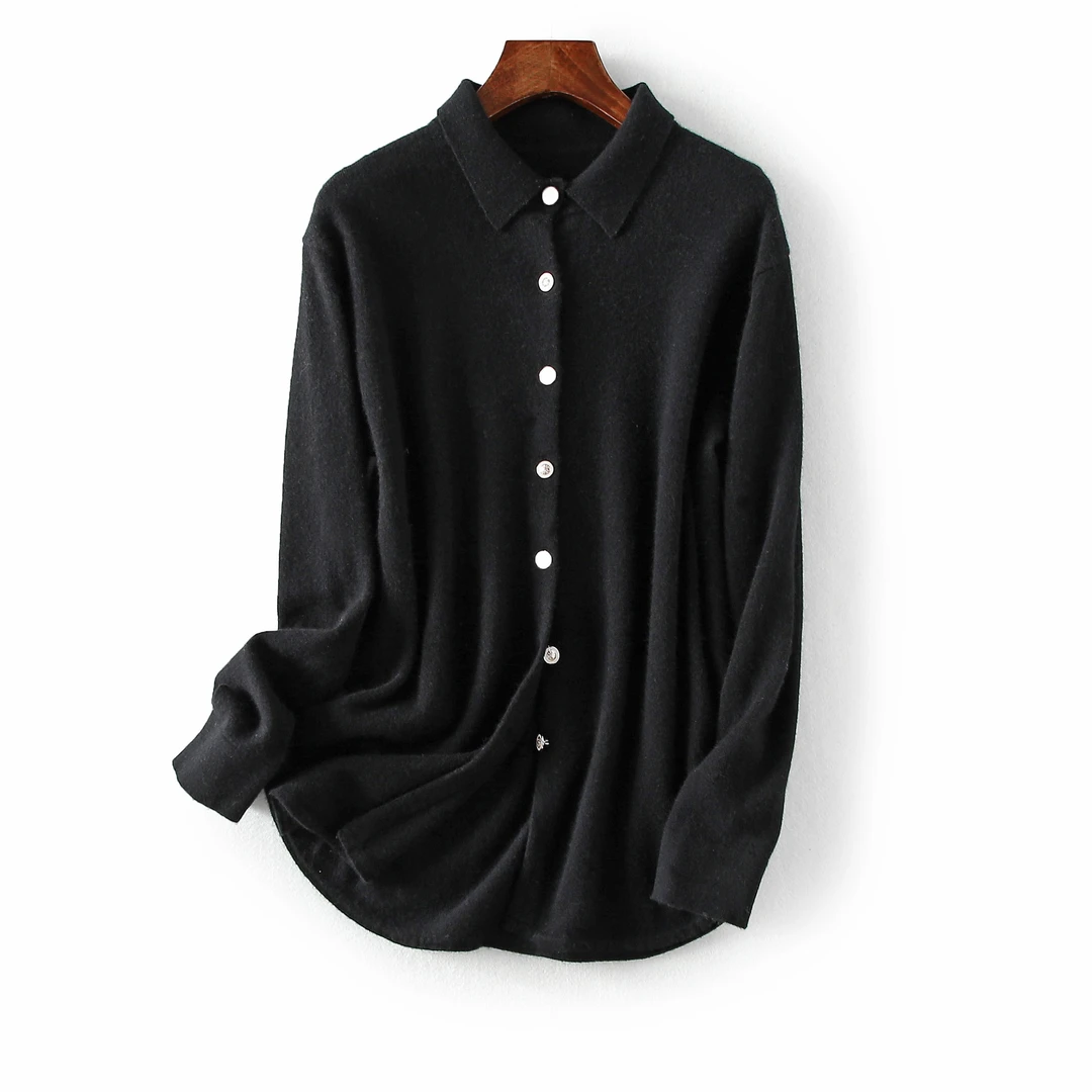 2209新品高端定制女士POLO领系扣35%羊绒开衫