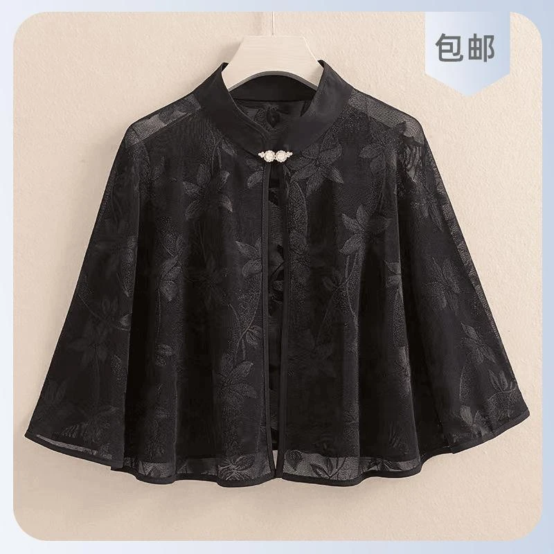 复古小开衫裙子短款薄洋气女冰丝外搭上衣披肩防晒斗篷夏季配旗袍