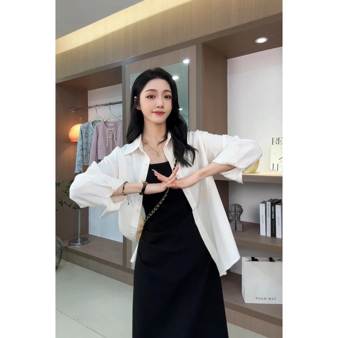 2023春夏新款女装韩版时尚气质【背后设计感长款】吊带裙衬衫套装