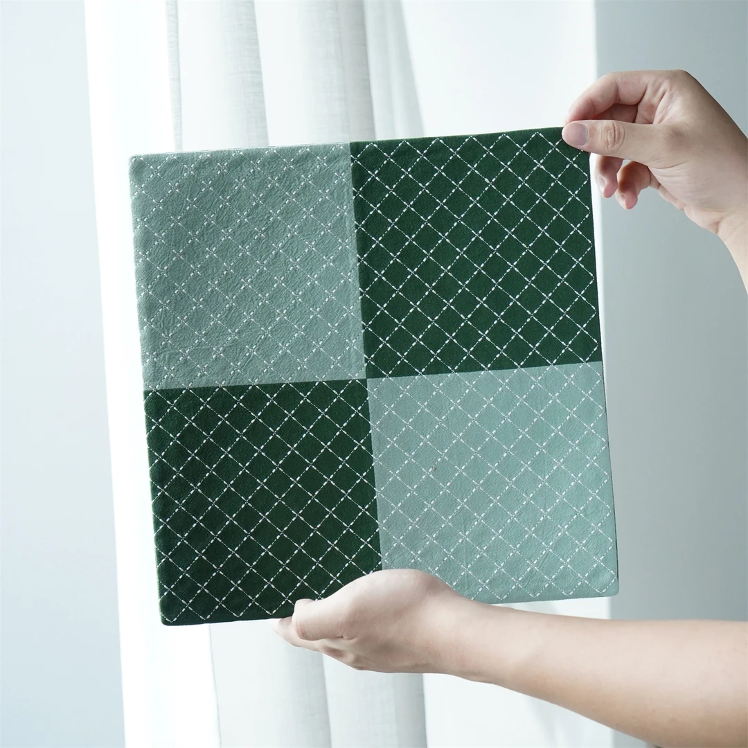 问春风 刺子绣拼接奶油绿茶垫28*28