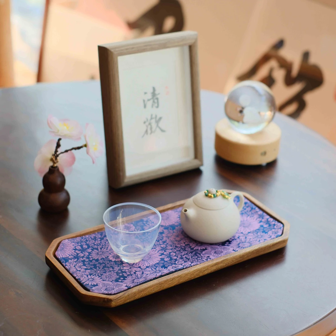 粉紫海棠雏菊双面茶席壶承套组家用茶道干泡盘简约壶垫轻奢茶席