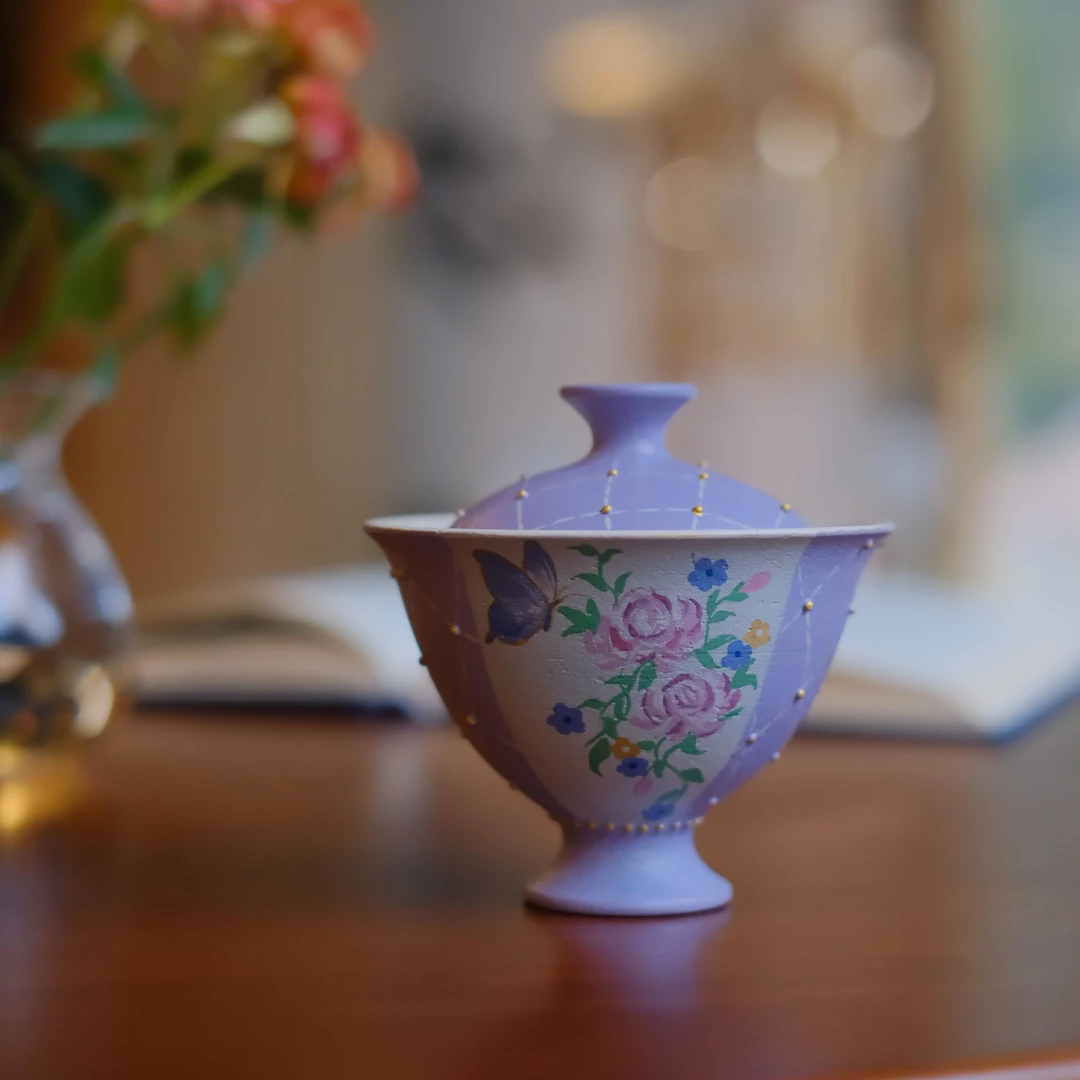 大碗茶器 山几由立体釉大漆金莳绘花绘盖碗陶瓷茶具陶瓷盖碗180cc