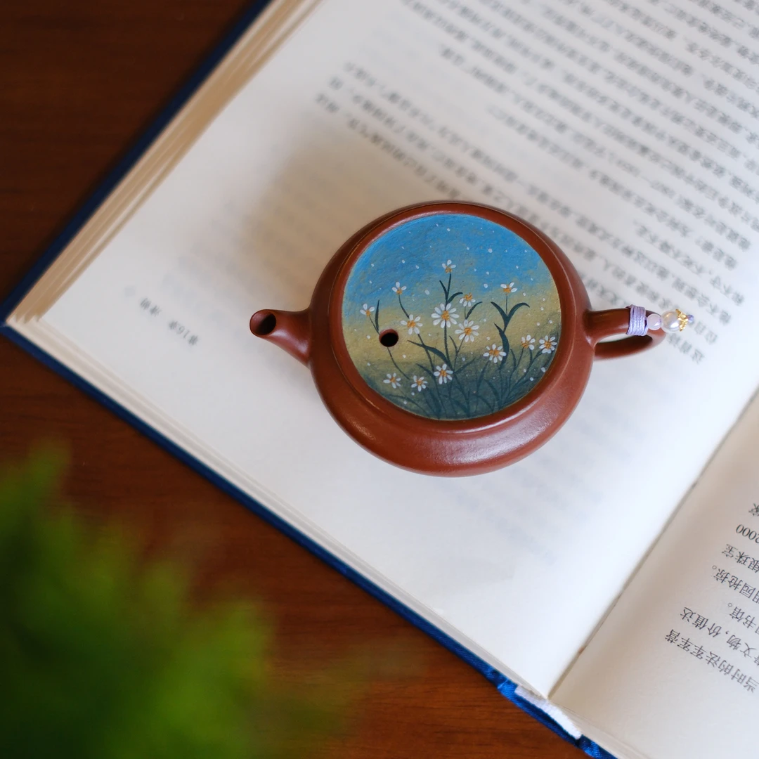 大碗饮茶【秘密花园·扁晨】宜兴朱泥精工原矿紫砂壶泥绘100cc