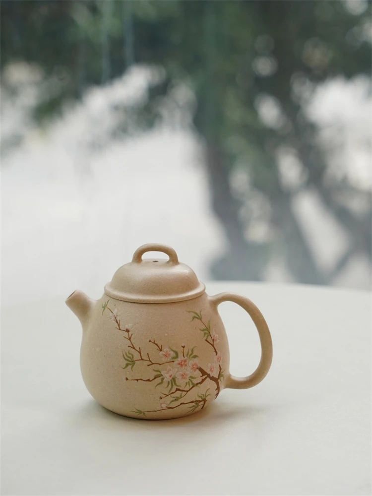 大碗茶器 六棠白泥桃花纯手泥绘乖帽原矿白段泥茶壶紫砂壶·150CC