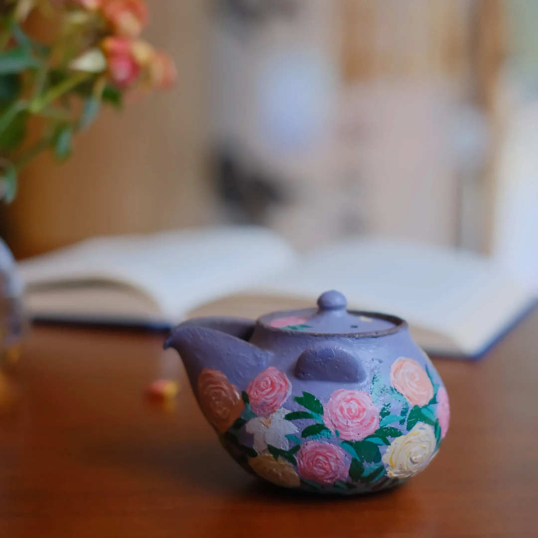 大碗茶器 山几由油画风花卉宝瓶手握陶瓷茶壶精茶具陶瓷壶200cc